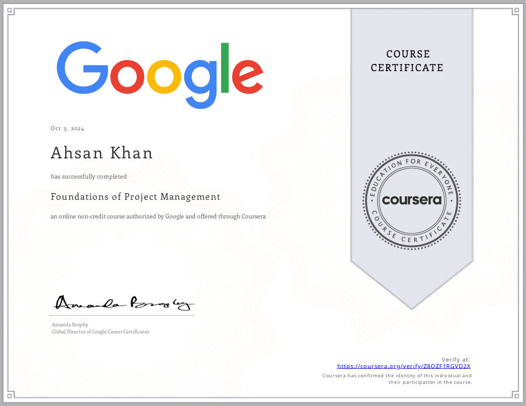 Foundations of Project Management certificate