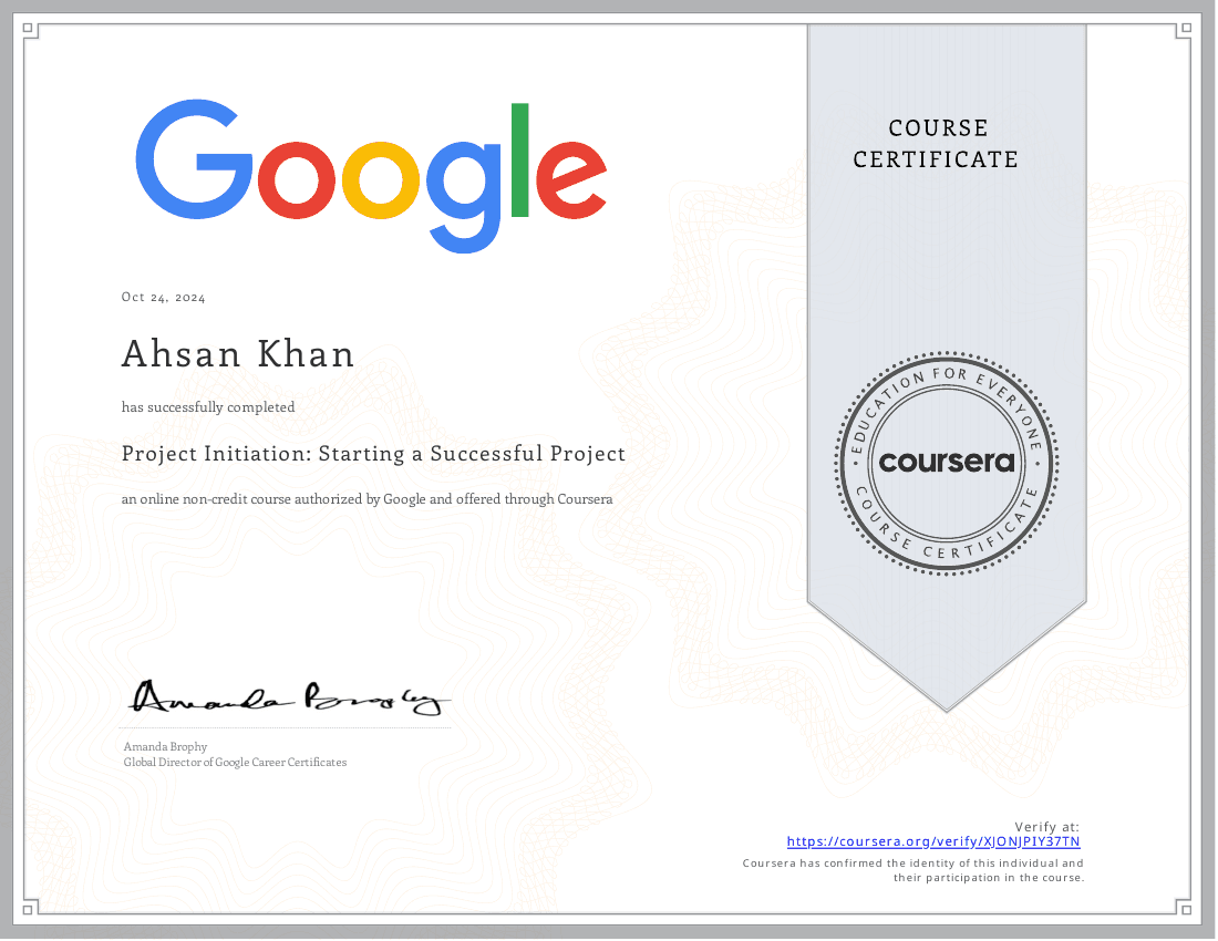 Project Initiation certificate